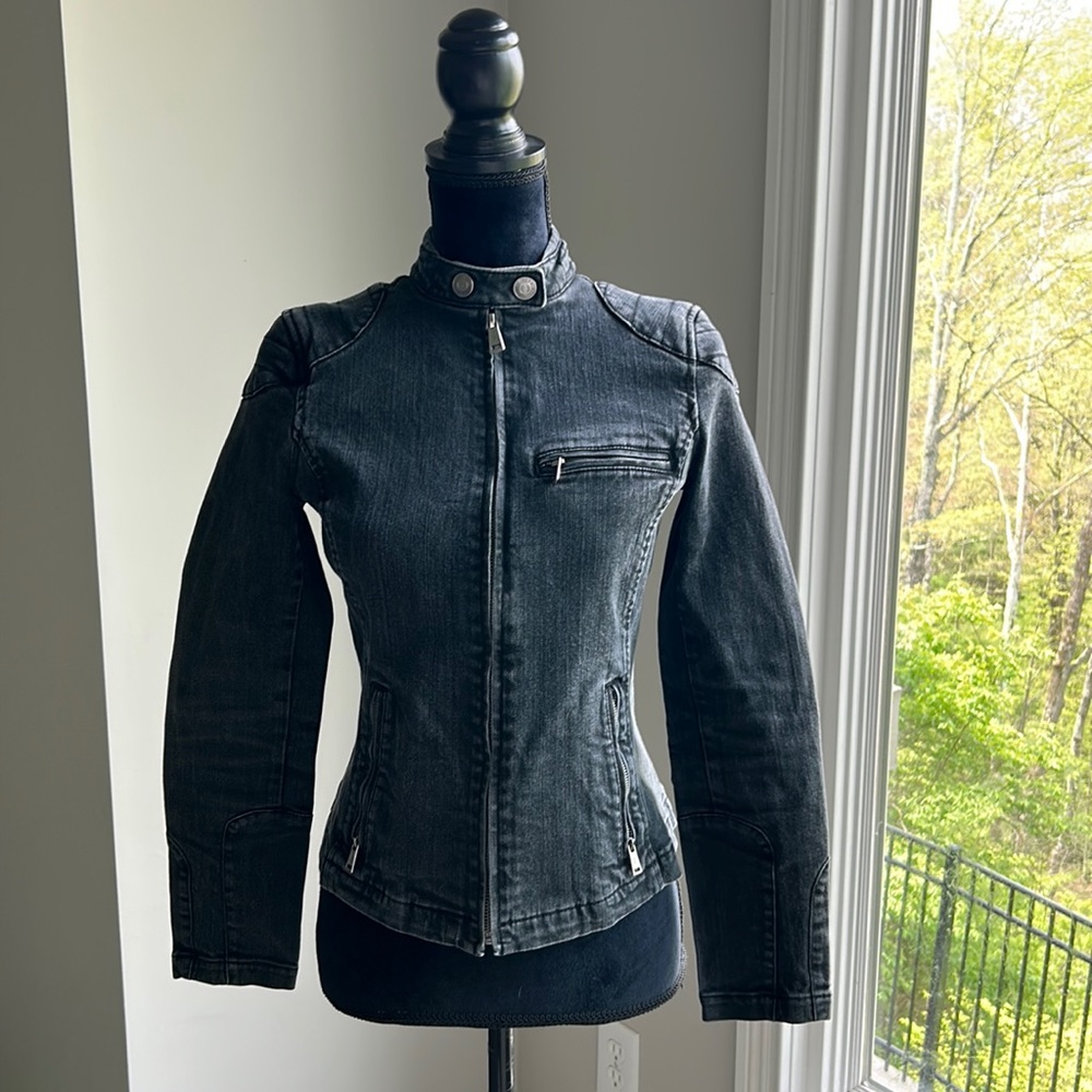 Lauren Ralph Lauren black denim moto jacket size small